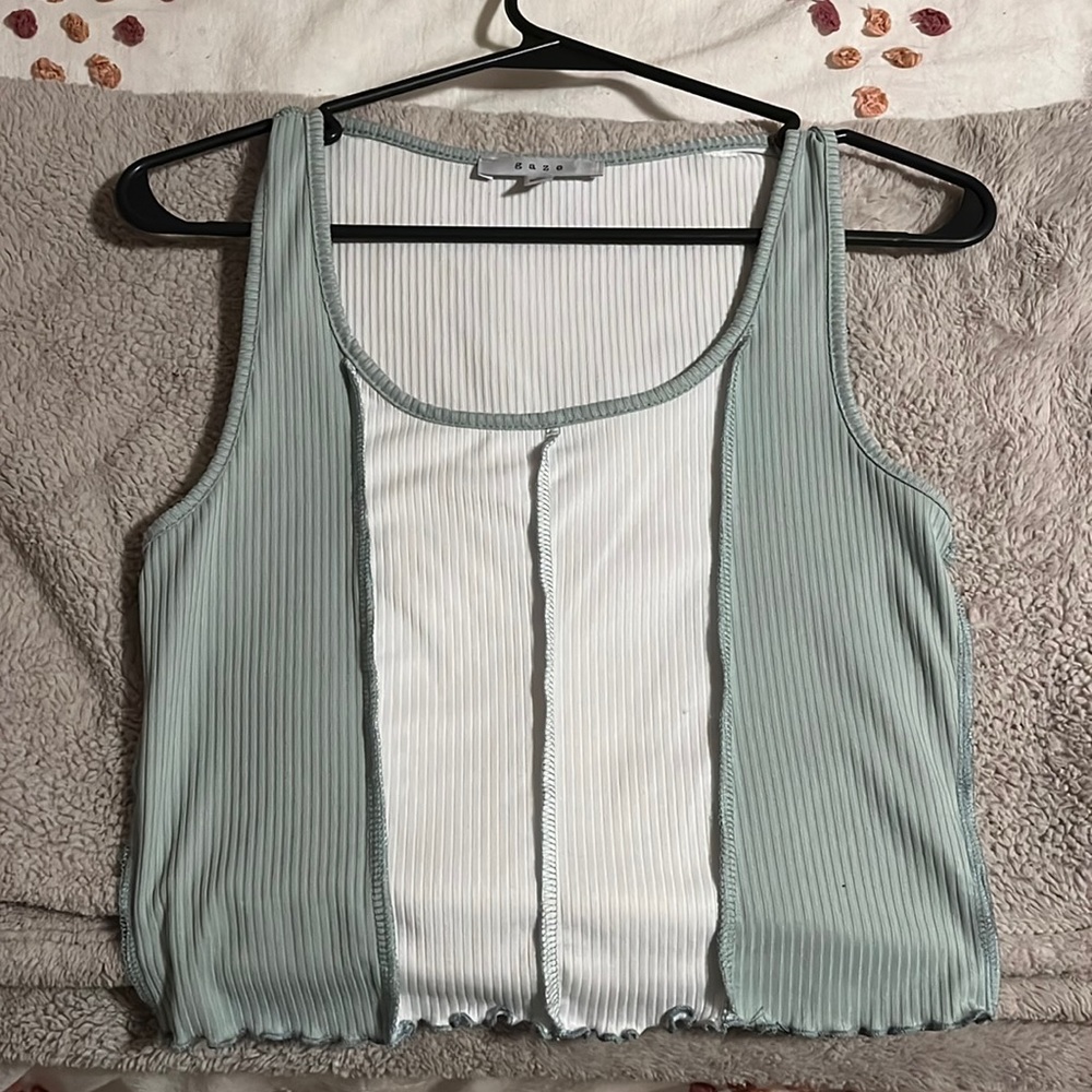 Gaze Ribbed Mint/White Colorblock Tank XS